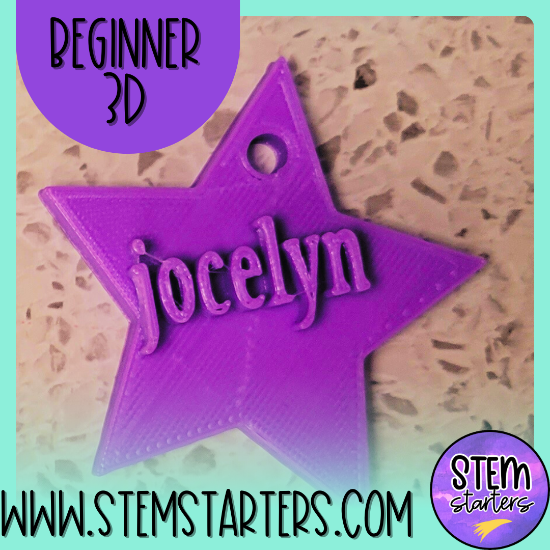 picture of a purple star with name jocelyn on it. links to name plate 3d printing activity