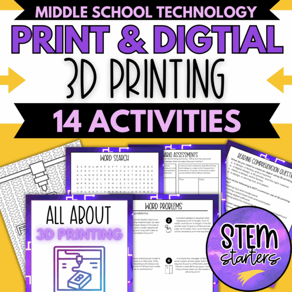3D Printing Activities Workbook for sub plans and fast finishers mazes puzzles