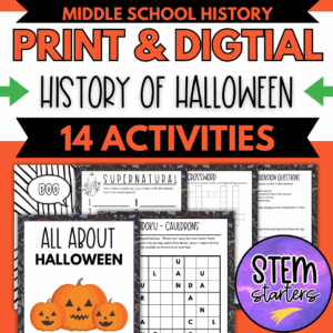 History of Halloween Print and Digital Worksheets Activities for 5th-8th grades