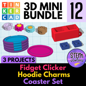 3D Printing Mini Bundle 12: Keyboard Fidget Clicker, Hoodie Charms, Coaster Set